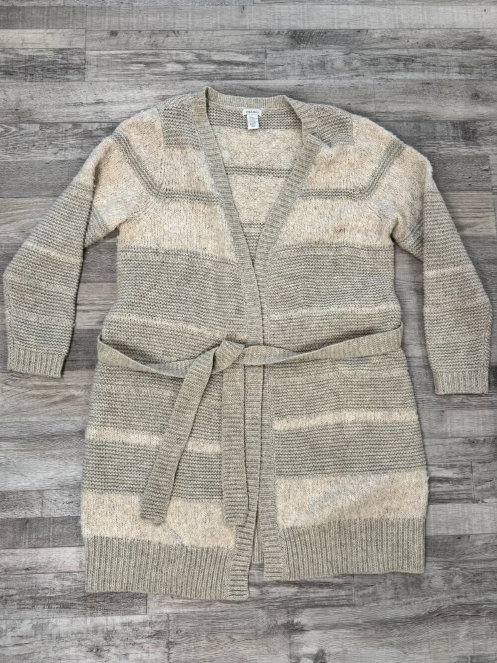 Sundance ivory grey lambswool belted long sweater cardigan size XL